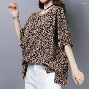 T-shirts pour femmes mode lâche léopard t-shirt imprimé femme décontractée coure cou tout-match half manche tops vêtements z122