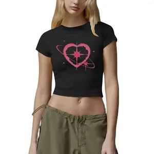 T-shirts Femmes Mode Imprimé Summer Crop Tops Noir Y2K Streetwear Sexy Manches courtes T-shirts serrés pour femmes Slim Baby Tee 2000s Vêtements