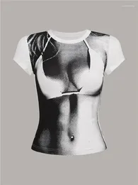 T-shirts pour femmes Fashion à manches courtes à manches corporelles graphiques body graphiques recadrés Femme Sumy Sexy High Street Y2k Vêtements Crop Top Streetwear