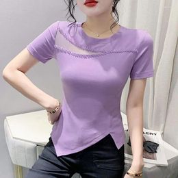 T-shirts de femmes Fashion simple asymétrique à manches courtes à manches courtes à manches solides à manche