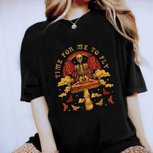 Camisetas para mujer con estampado de calavera a la moda, camiseta informal divertida de manga corta de los años 90, camiseta negra con patrón de dibujos animados.