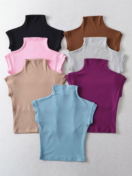 T-shirt à manches courtes et col roulé pour femme, haut à la mode, Slim Fit, en coton, serré, 7 couleurs, 2023
