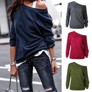 T-shirts pour femmes Style de mode une épaule décontracté doux à manches longues chemise femmes couverture en coton hors de l'épaule Blouse entièrement solide