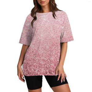 T-shirts pour femmes mode été col rond à manches courtes T-Shirt haut imprimé à paillettes femmes Blouse 2024 chemise pour tissu Y2k
