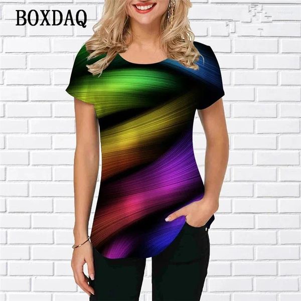 T-shirts Femmes Mode Tie-Dye Femmes Tendance T-shirts À Manches Courtes 3D Dégradé Imprimer Street Hip Hop Dames Tee Été Lâche O-Cou Casual