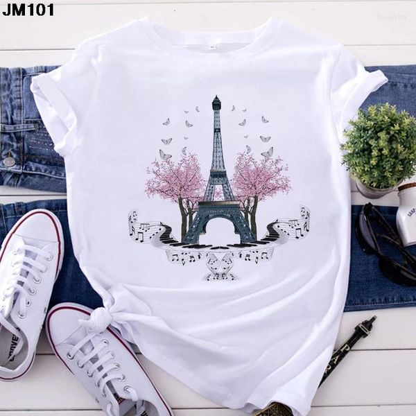 Camisetas para mujer Camisetas de moda Camiseta Harajuku París Torre Eiffel Camisa con estampado Ropa de calle informal Camisetas de manga corta para mujer Ropa