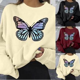 T-shirts voor dames Modetrend Sweatshirt met vlinderprint Losvallend T-shirt met ronde hals en lange mouwen Casual veelzijdige topkleding