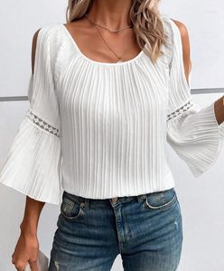 T-shirts de femmes Fashion Femme Blouses Shirt 2023 Coldage Contrast Contrast Lace Bell Sleeve Top Clothing T-shirts T-shirts Tops