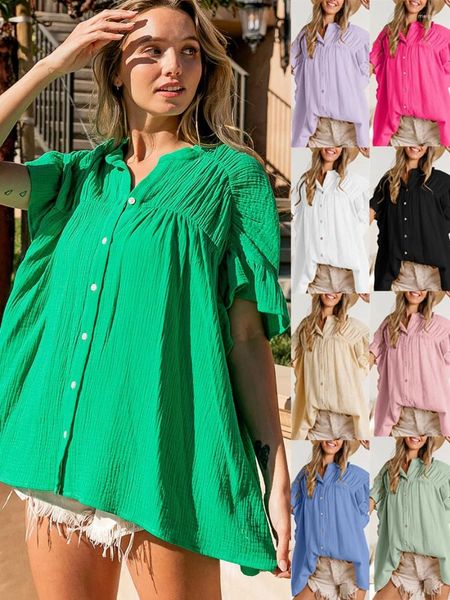 T-shirts de femmes mode Femmes plissées Looset Summer Summer Ruffle Short Sleeve Tops Spring Elegant Beach Shirt