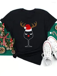 T-shirts pour femmes Mode Femmes Chemise Joyeux Noël T-shirt Noël Tops Tee Mignon Cerf Verre À Vin Imprimé Femme Graphique Drôle