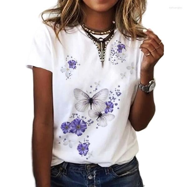 Camisetas de mujer, camisetas de moda de verano para mujer, camisetas de gran tamaño, camisetas de manga corta con estampado de diseño 3D Floral botánico, ropa Y2K