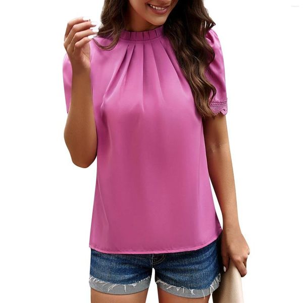 Camisetas para mujeres de moda y sexy tops plisado de tortuga plisado encaje de manga corta reseñas de coreano formal de verano muchas