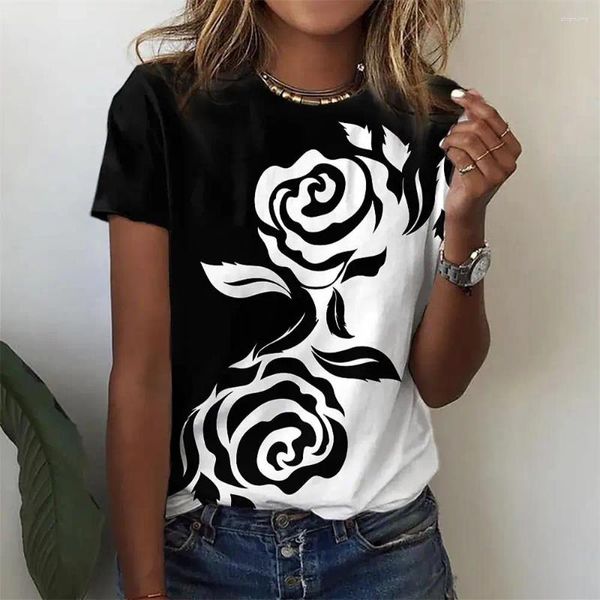 Camisetas para Mujer Moda S Hermoso Patrón De Flores Tops Impresos Camisetas Informales De Calle para Niñas Camisetas De Manga Corta con Cuello Redondo De Verano