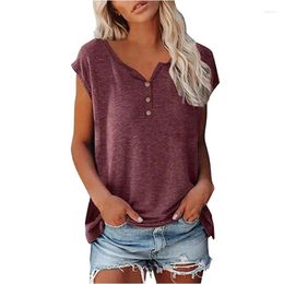 Dames T-shirts Modieuze zomertops Solid Color Round Neck Button Loose Short Sleeve T-Shirt Top Women Fashion Blouse 2024