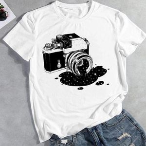 T-shirts femme dames été mode dame t-shirt graphique T-Shirt à manches courtes aquarelle caméra Vintage femmes imprimer hauts vêtements