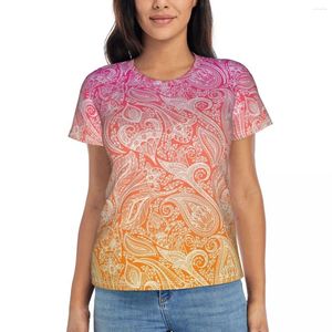 T-shirts pour femmes, chemise d'été Orange, blanc, imprimé Paisley, Y2K, rétro, manches courtes, vêtements surdimensionnés