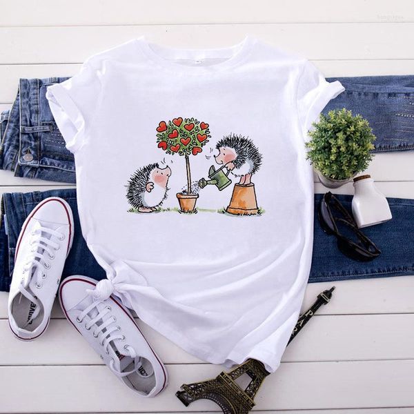 T-shirts femme été Harajuku T-shirt dame mignon hérisson dessin animé amusant impression femmes chemise 90'S filles T-shirt col rond manches courtes