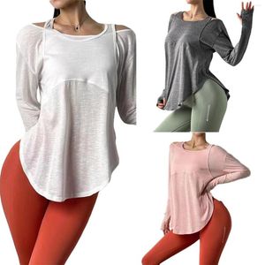 Dames t shirts vrouwelijke t-shirt damesrsquo; S Solid Color Off Shoulder Long Sleeve Tops Blouse voor Spring Summer Thin Yoga Suit loopt