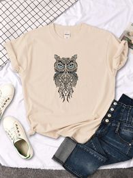 T-shirts pour femmes T-shirt femme femmes yeux bleus hibou animal image impression vêtements surdimensionné décontracté mince japon style t-shirts