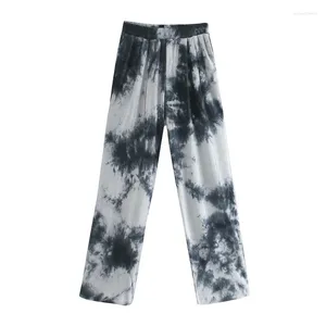 Dames T-shirts Dames Tie-dye T-shirt met lange mouwen Broek Tweedelig pak Mode All-match Trekkoord Hoge taille Dieptepunt Shirt