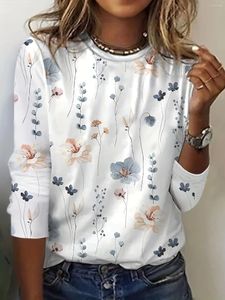 Dames t shirts bloemenprint crew nek t-shirt casual lange mouw top voor lente herfstkleding