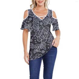 Dames t shirts bloemen vrouwen oversized tops dames shirt sexy mode koude schouder korte mouw vrouwelijke kleding blusas mujer de moda 2023