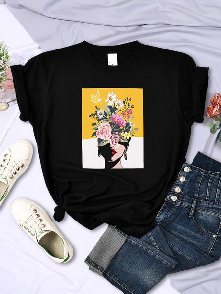 Camisetas para mujeres Niñas de flores que atraen estampados de mariposas Camisetas para mujeres Fashion Street Short Short Short-Chink Tops Femenina Femenina