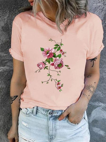 T-shirts pour femmes fleur doux style charmant vêtements de mode femmes femmes vêtements à manches courtes dames décontracté graphique t-shirt imprimé T-shirts