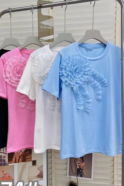 T-shirts pour femmes fleurs couture à manches courtes t-shirt coton t-shirt jeune femme t-shirts pour femmes tops d'été