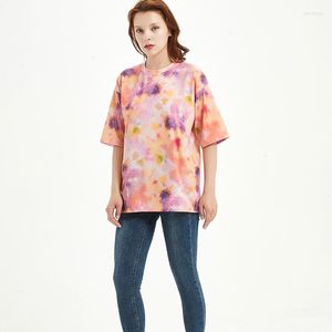 T-shirts pour femmes Focal20 Streetwear Tie Dye Gradient Women Top Tees Crew Neck T-shirts Short Sleeve Loose Lady