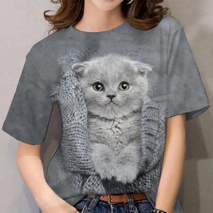 Vrouwen T-shirts voor Meisjes 3D Print Kat Grafische T-shirt Zomer Mode Toevallige Straat Korte Mouw Tops Tees vrouwen Y2k Kleding