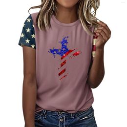 Women's T Shirts For Women Womens Short Sleeve Tops Dressy Summer O Neck Casual Trendy Blouses Tunic Independence Day Comfortable