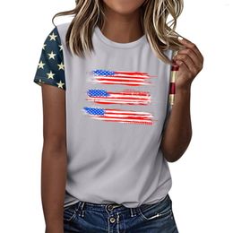 Women's T Shirts For Women Womens Short Sleeve Tops Dressy Summer O Neck Casual Trendy Blouses Tunic Independence Day Comfortable