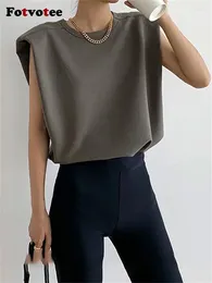 Camisetas para mujeres Fotvotee o Cuello para mujeres 2024 Moda de verano sólida Capele manevels top tops vintage elegante vintage