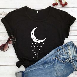 T-shirts pour femmes Funny Moon Star Broken Artistic Graphic Tees Fashion Casual Grunge Vintage Tops