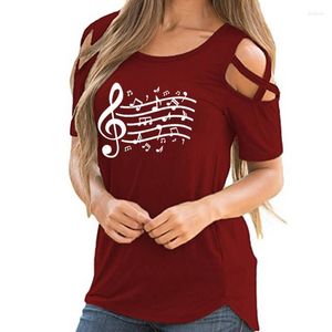 T-shirts pour femmes Drôle Note de musique Graphique Lettre Imprimer Femmes T-Shirt Été Amant Cadeau Croix Hors Épaule Casual Tshirt Femme Tops Pour