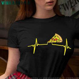 Dames t shirts grappige pizza hartslag dames shirt gewoon eten het patroon merk kleding pure katoenen korte mouwen tee mujer camisetas