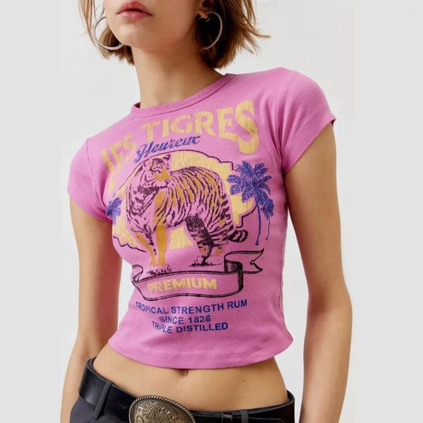 Camisetas para mujeres gaono baby tees para mujeres lindo tigre manga corta t- camiseta y2k vintage verano top chicas adolescentes ropa estética