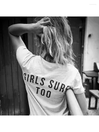 Dames T-shirts Meisjes Surf Too Back Gedrukt Feminisme T-shirt Dames Tumblr Mode Grafisch T-shirt Zomer Korte mouw Casual Wit Tops