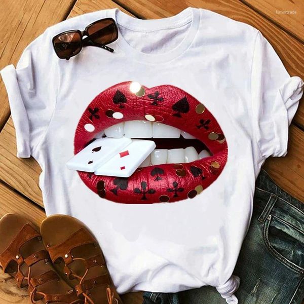 T-shirts Femmes Goth Tops T-shirts Harajuku Femme Tshirt Drôle Rouge À Lèvres Maquillage Art Vintage Chemise Top Femmes Vêtements Streetwear 2024