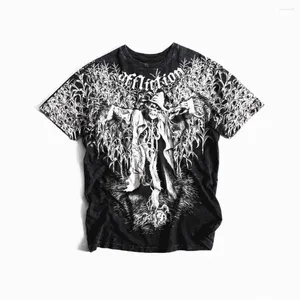 T-shirts pour femmes Vêtements gothiques Y2K Top avec motif rétro blanc imprimé surdimensionné à manches courtes Street Hip-hop