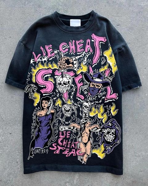 T-shirts pour femmes Gothic Hip Hop Demon Print Graphic Streetwear 2024 Harajuku Style japonais Hommes Femmes Casual Coton T-shirt à manches courtes