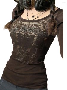 T-shirts de femmes t-shirts graphiques pour femmes vêtements grunge gothiques y2k chemise tricot basique à manches longues