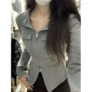 T-shirts pour femmes Grey Y2K Slim Fit Sexy Shirt for Women Double Zipper Abel Long Manches Slimnming Inner Wear T-shirt