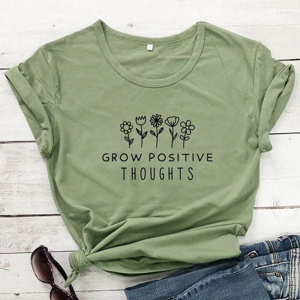 T-shirts pour femmes cultiver des pensées positives fleurs T-shirt esthétique Femmes Inspirational Quote Tshirt mignon Summer Graphic Tees Tops Drop