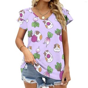 Camisetas de las mujeres patrón de conejillo de indias camiseta de manga corta para mujeres en vero en vero colada