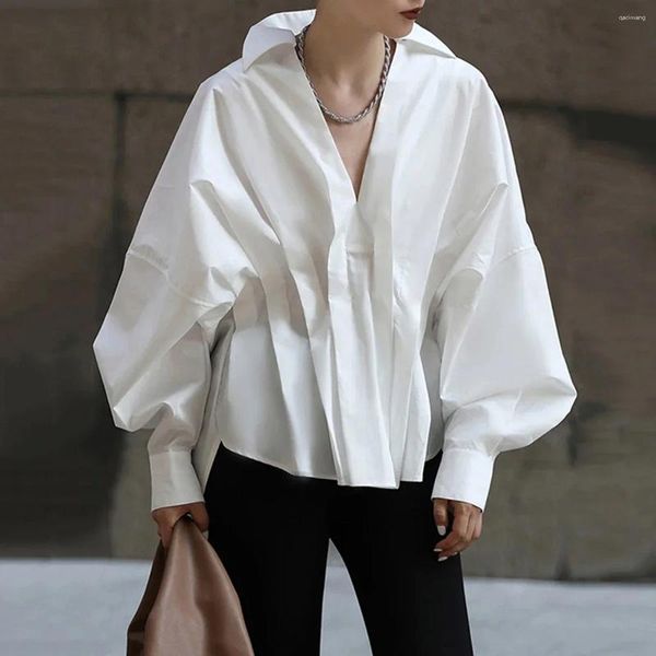 T-shirts pour femmes Gymystars Fashion Puff Sleeves plissées Blouses blanches Printemps Loose