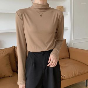 Dames T-shirts Half High Collar Modal Shirt Women 2024 Autumn Winterbasis T-shirt Femme Solid Long Sleeve Slim Stretch T-Shirts Ladies Tops