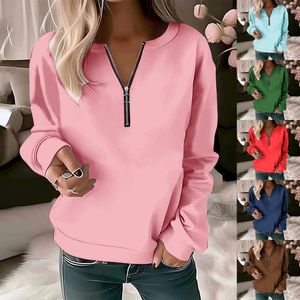 Dames T-shirts Half Zip Top met lange mouwen Effen kleur Los sweatshirt Workout Tops voor dames Zwemmen