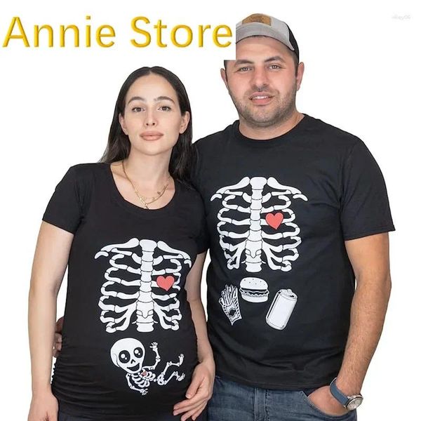 T-shirts pour femmes Halloween squelette couple T-shirt bébé grossesse hommes et annonce amusante vêtements Y2k